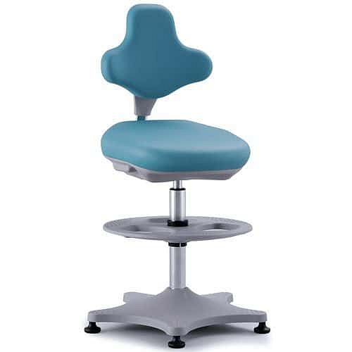 Dílenská židle Bimos Labster 9101 s podnožkou, kluzáky, koženka, zelená/šedá