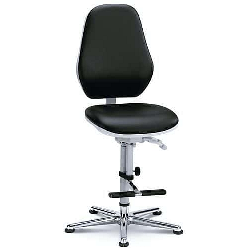 Pracovní antistatická ESD židle Bimos 9146 s podnožkou, synchronní mechanismus, kluzáky, koženka, černá/šedá