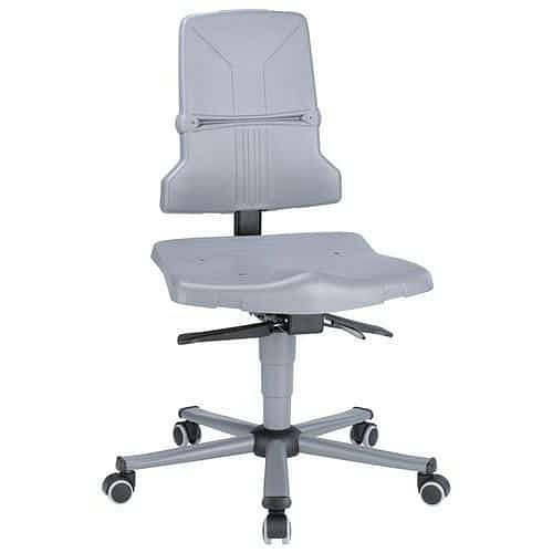 Dílenská židle Bimos Sintec 9813 s podnožkou, s kolečky, permanentní kontakt, šedá