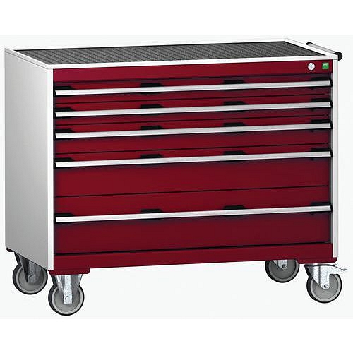 Mobilní zásuvková skříň Bott Cubio, 88,5 x 105 x 65 cm, 5 zásuvek, rohož, šedá-červená