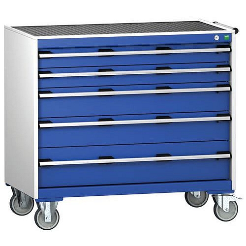 Mobilní zásuvková skříň Bott Cubio, 98,5 x 105 x 65 cm, 5 zásuvek, rohož, šedá-modrá