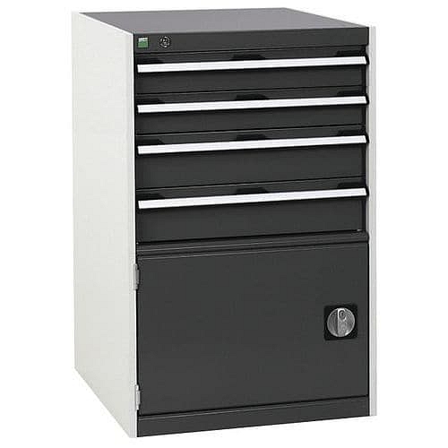 Dílenská zásuvková skříň Bott Cubio, 100 x 65 x 52,5 cm, 4 zásuvky, 1 skříňka, šedá-antracit