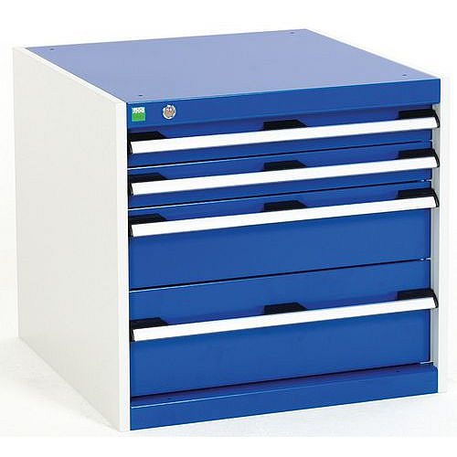 Dílenská zásuvková skříň Bott Cubio, 60 x 65 x 52,5 cm, 4 zásuvky, šedá-modrá
