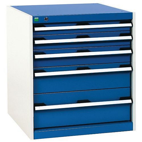 Dílenská zásuvková skříň Bott Cubio, 70 x 65 x 52,5 cm, 5 zásuvek, šedá-modrá