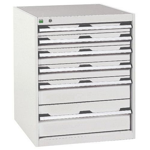 Dílenská zásuvková skříň Bott Cubio, 80 x 65 x 52,5 cm, 6 zásuvek, šedá-šedá