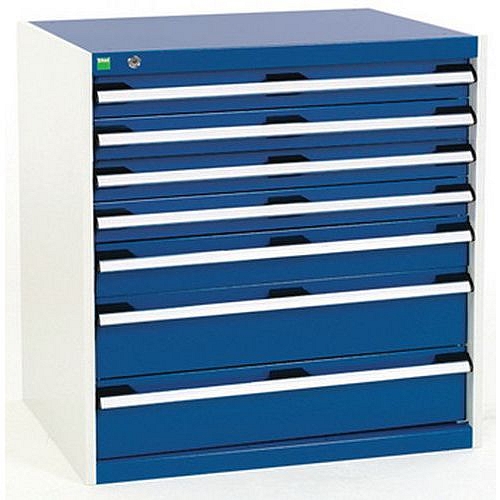 Dílenská zásuvková skříň Bott Cubio, 80 x 80 x 52,5 cm, 7 zásuvek, šedá-modrá