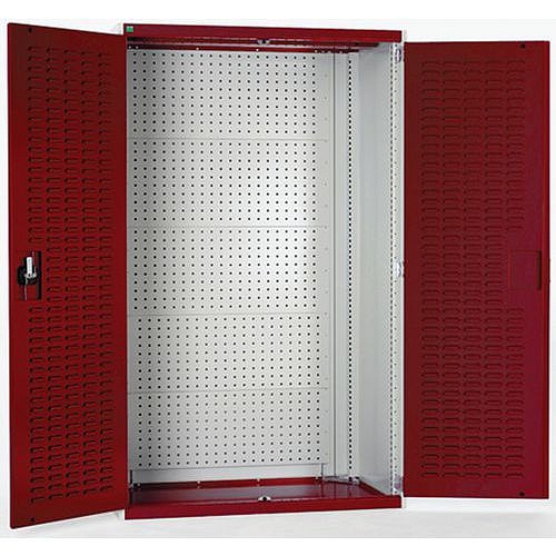 Dílenské skříně s perfo panely pro držáky na nářadí/boxy, 200 x 105 x 52,5 cm, šedá-červená