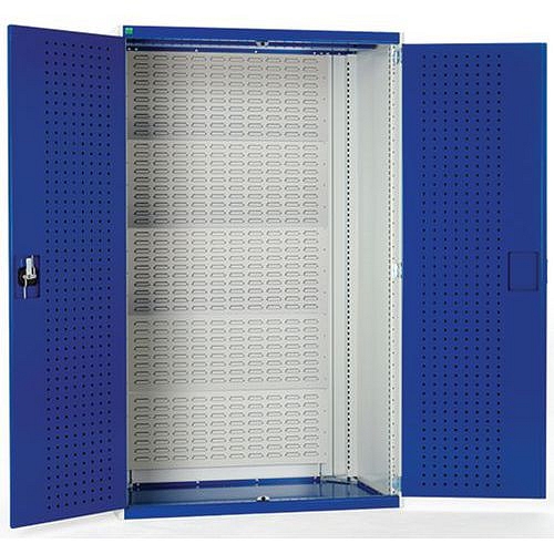 Dílenská skříň s perfo panely pro držáky na boxy/nářadí, 120 x 105 x 65 cm, šedá-modrá