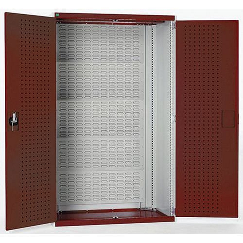 Dílenská skříň s perfo panely pro držáky na boxy/nářadí, 120 x 105 x 65 cm, šedá-červená