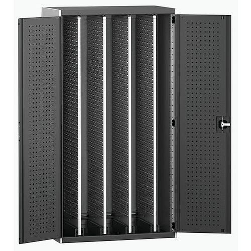 Dílenská skříň Bott Cubio s výsuvnými perfopanely, 200 x 105 x 65 cm, plné dveře, šedá-antracit