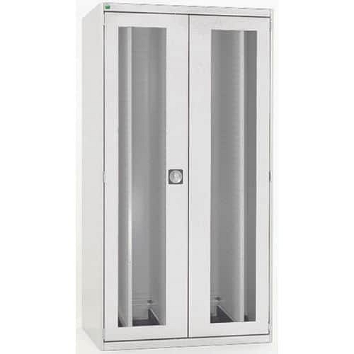 Dílenská skříň Bott Cubio s výsuvnými perfopanely, 200 x 105 x 65 cm, průhledné dveře, šedá-šedá