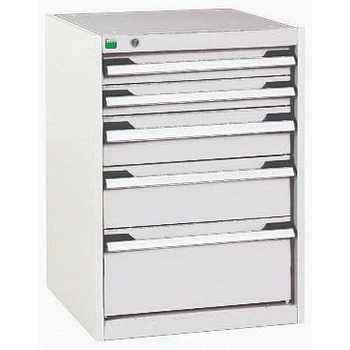 Dílenská zásuvková skříň Bott Cubio, 60 x 52,5 x 65 cm, 5 zásuvek, šedá-šedá