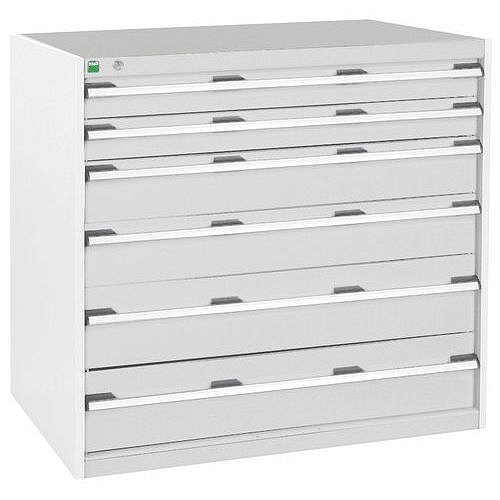 Dílenská zásuvková skříň Bott Cubio, 100 x 105 x 75 cm, 6 zásuvek, šedá-šedá