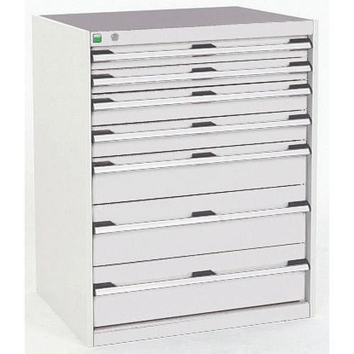 Dílenská zásuvková skříň Bott Cubio, 100 x 80 x 52,5 cm, 7 zásuvek, šedá-šedá