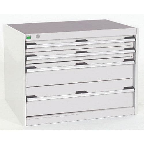 Dílenská zásuvková skříň Bott Cubio, 60 x 80 x 52,5 cm, 4 zásuvky, šedá-šedá