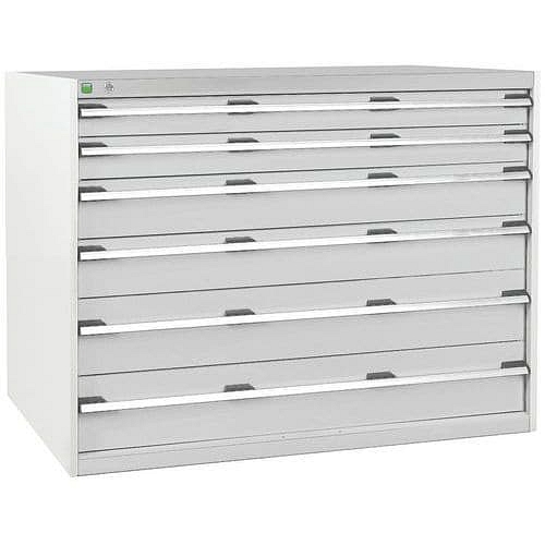 Dílenská zásuvková skříň Bott Cubio, 100 x 130 x 75 cm, 6 zásuvek, šedá-šedá