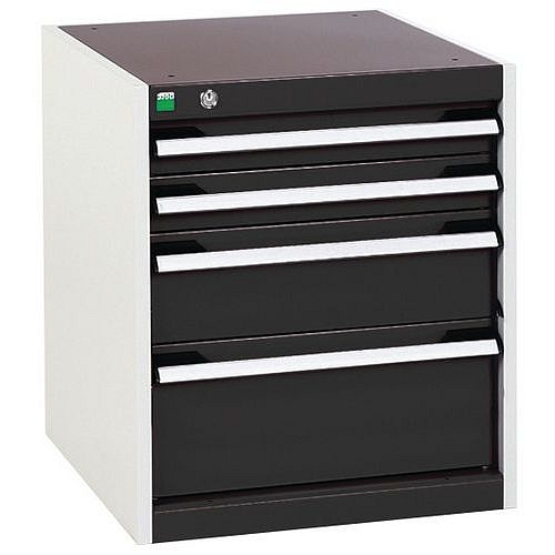 Dílenská zásuvková skříň Bott Cubio, 60 x 52,5 x 52,5 cm, 4 zásuvky, šedá-antracit