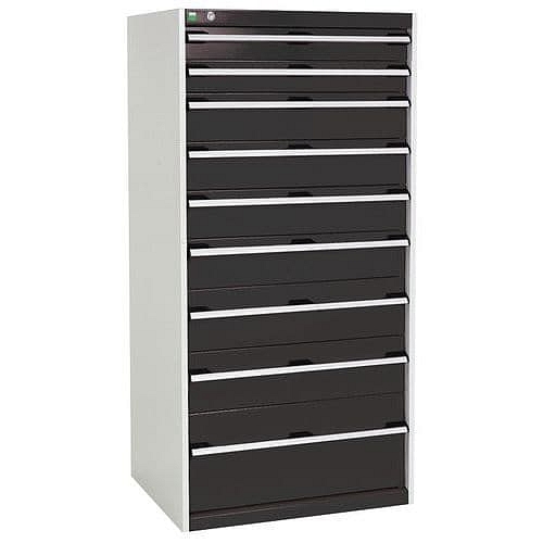 Dílenská zásuvková skříň Bott Cubio, 160 x 80 x 65 cm, 9 zásuvek, šedá-antracit