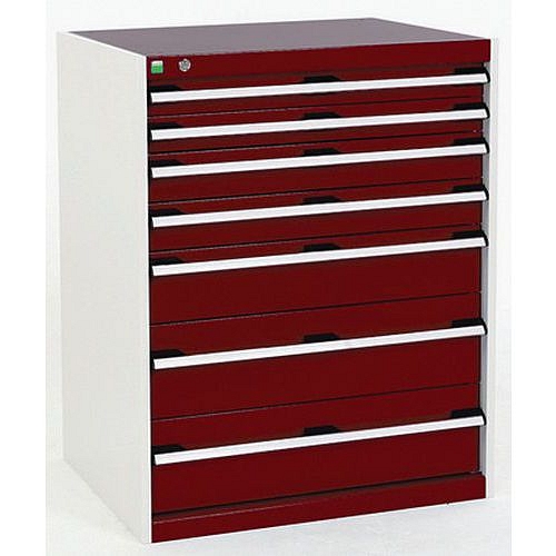 Dílenská zásuvková skříň Bott Cubio, 100 x 80 x 52,5 cm, 7 zásuvek, šedá-červená