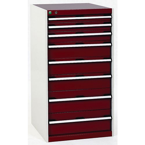 Dílenská zásuvková skříň Bott Cubio, 120 x 65 x 65 cm, 8 zásuvek, šedá-červená