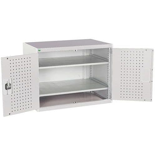 Dílenská skříň Bott Cubio, 80 x 105 x 65 cm, perfo dveře, šedá-šedá