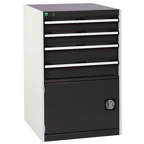 Dílenská zásuvková skříň Bott Cubio, 100 x 65 x 65 cm, 4 zásuvky, 1 skříňka, šedá-antracit