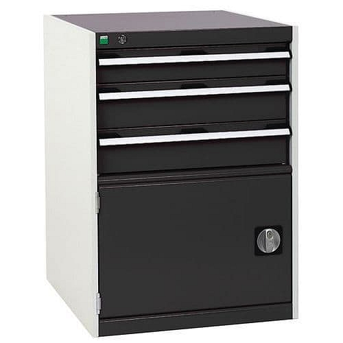 Dílenská zásuvková skříň Bott Cubio, 90 x 65 x 65 cm, 3 zásuvky, 1 skříňka, šedá-antracit