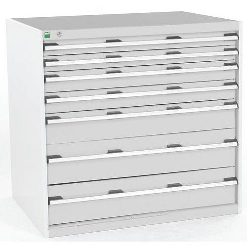 Dílenská zásuvková skříň Bott Cubio, 100 x 105 x 75 cm, 7 zásuvek, šedá-šedá