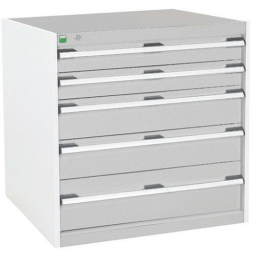 Dílenská zásuvková skříň Bott Cubio, 80 x 80 x 75 cm, 5 zásuvek, šedá-šedá