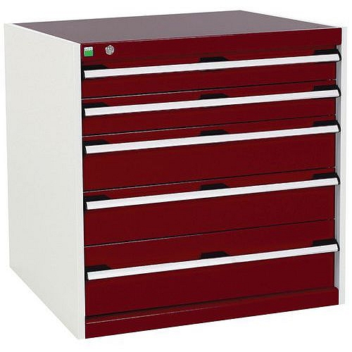 Dílenská zásuvková skříň Bott Cubio, 80 x 80 x 75 cm, 5 zásuvek, šedá-červená
