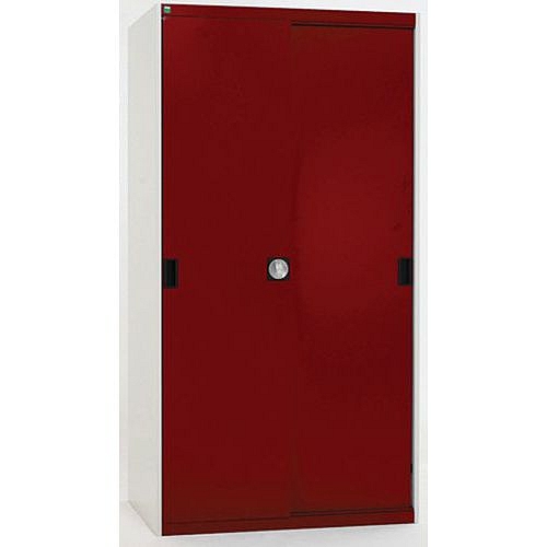 Dílenská skříň s posuvnými dveřmi, 200 x 105 x 52,5 cm, 4 police, šedá-červená