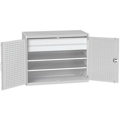 Dílenská skříň se zásuvkami Bott Cubio 160, 100 x 130 x 65 cm, 2 police, 2 zásuvky, šedá-šedá