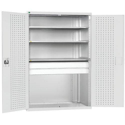 Dílenská skříň se zásuvkami Bott Cubio 160, 200 x 105 x 65 cm, 3 police, 2 zásuvky, šedá-šedá