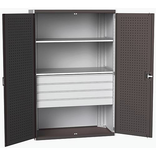 Dílenská skříň se zásuvkami Bott Cubio 160, 200 x 130 x 65 cm, 2 police, 4 zásuvky, šedá-antracit