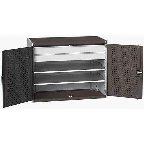 Dílenská skříň se zásuvkami Bott Cubio 160, 100 x 130 x 65 cm, 2 police, 2 zásuvky, šedá-antracit