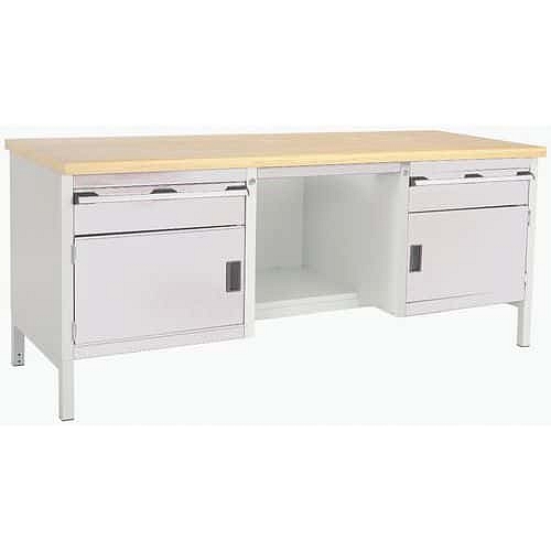 Dílenský stůl Bott Cubio Storage, 84 x 200 x 75 cm, 2 skříňky, 2 zásuvky, police, multiplex, šedá-šedá