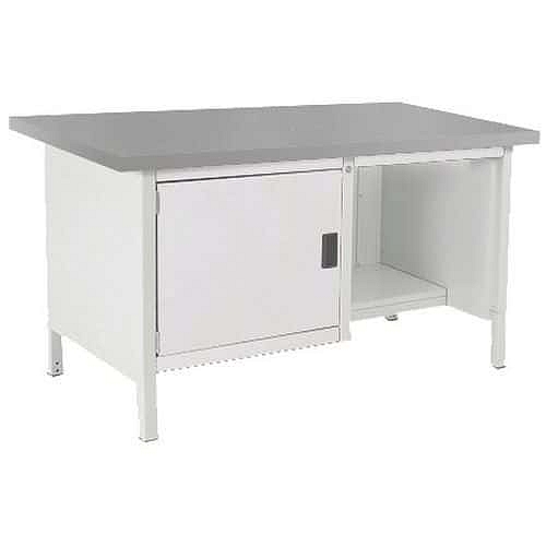 Dílenský stůl Bott Cubio Storage, 84 x 150 x 75 cm, 1 skříňka, police, linoleum, šedá-šedá