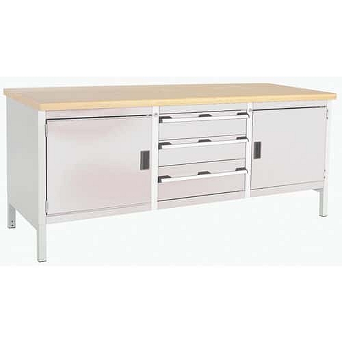 Dílenský stůl Bott Cubio Storage, 84 x 200 x 75 cm, 2 skříňky, 3 zásuvky, multiplex, šedá-šedá