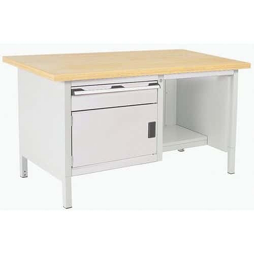 Dílenský stůl Bott Cubio Storage, 84 x 150 x 75 cm, 1 skříňka, 1 zásuvka, police, multiplex, šedá-šedá