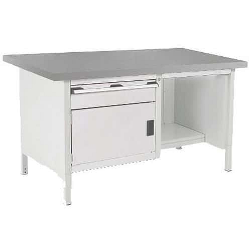 Dílenský stůl Bott Cubio Storage, 84 x 150 x 75 cm, 1 skříňka, 1 zásuvka, police, linoleum, šedá-šedá