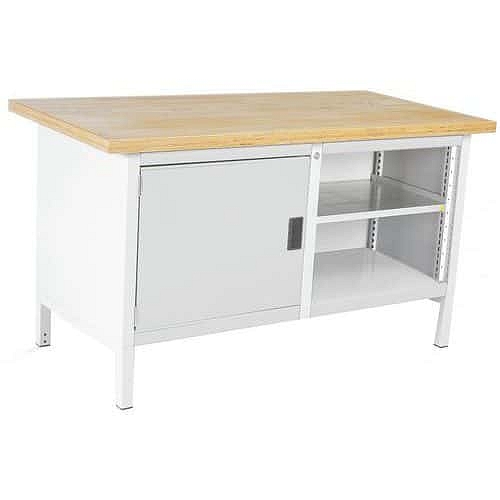 Dílenský stůl Bott Cubio Storage, 84 x 150 x 75 cm, 1 skříňka, otevřená část s policí, multiplex, šedá-šedá