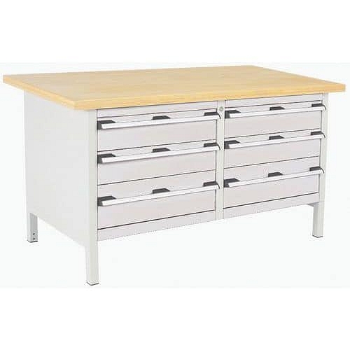 Dílenský stůl Bott Cubio Storage, 84 x 150 x 75 cm, 6 zásuvek, multiplex, šedá-šedá