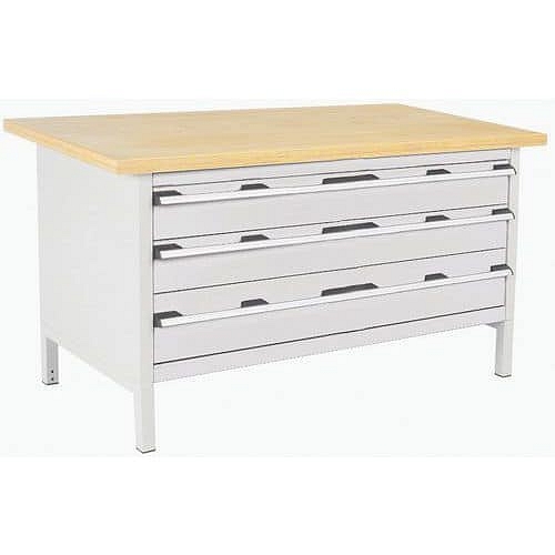 Dílenský stůl Bott Cubio Storage, 84 x 150 x 75 cm, 3 zásuvky, multiplex, šedá-šedá