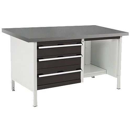 Dílenský stůl Bott Cubio Storage, 84 x 150 x 75 cm, 3 zásuvky, police, linoleum, šedá-antracit