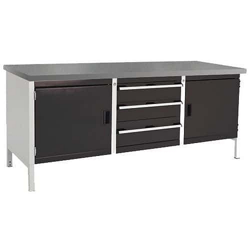 Dílenský stůl Bott Cubio Storage, 84 x 200 x 75 cm, 2 skříňky, 3 zásuvky, linoleum, šedá-antracit