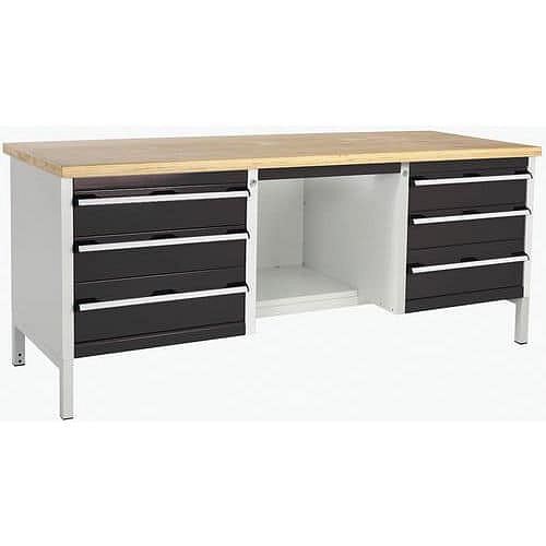 Dílenský stůl Bott Cubio Storage, 84 x 200 x 75 cm, 6 zásuvek, police, multiplex, šedá-antracit