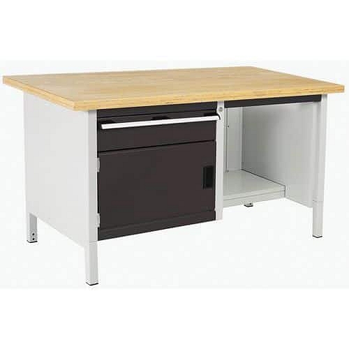 Dílenský stůl Bott Cubio Storage, 84 x 150 x 75 cm, 1 skříňka, 1 zásuvka, police, multiplex, šedá-antracit