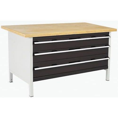 Dílenský stůl Bott Cubio Storage, 84 x 150 x 75 cm, 3 zásuvky, multiplex, ??edá-antracit