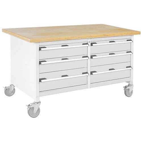 Mobilní dílenský stůl Bott Cubio Storage, 84 x 150 x 75 cm, 6 zásuvek, multiplex, šedá-šedá