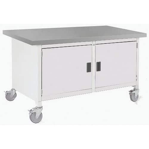 Mobilní dílenský stůl Bott Cubio Storage, 84 x 150 x 75 cm, 2 skříňky, linoleum, šedá-šedá